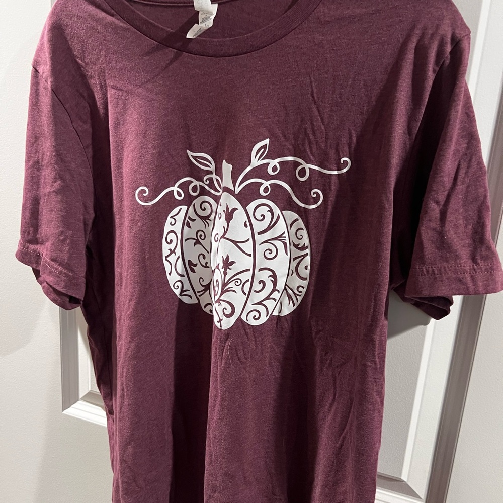 Bella Canvas Short Sleeve Tee in Maroon with White Pumpkin Graphic